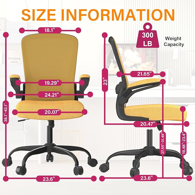 Mimoglad Office Chair, Ergonomic Desk Chair with Adjustable Lumbar Support, High Back Mesh Computer Chair with Flip-up Armrests- Task Chairs, Executive Chair for Home Office | Supports 300 lbs · Seat 19.48"–23.4" · Breathable mesh · 20–30 min assembly ...