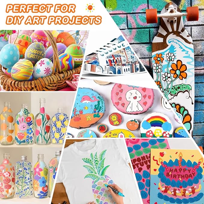 TANMIT Acrylic Paint Pens Markers, 48 Colors Dual Tip Acrylic Paint Pens for Rock Painting, Wood, Canvas, Stone, Glass, Ceramic Surfaces, DIY Crafts Making Art Supplies (Round Tip and Fine Tip)