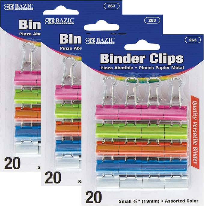 BAZIC Products Binder Clips Small 3/4" 20 Count