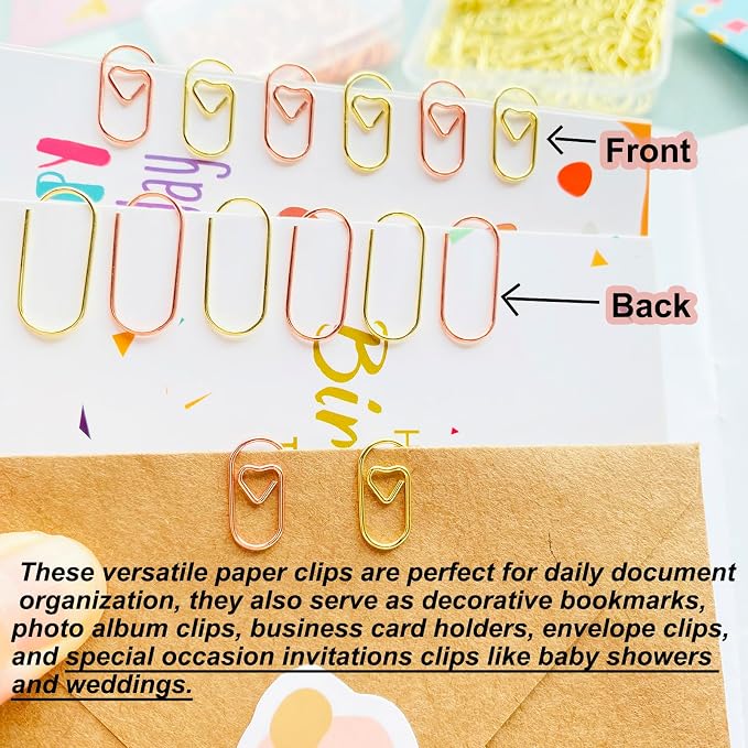 120 PCS Gold Heart Shaped Paper Clips 0.78inch Small Paper Clips Cute Mini Paperclips Invitations Paperclips Decorative Paper Clips for Office School Home Desk Organizers (Rose Gold)