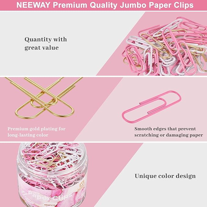 NEEWAY 400pcs Small Pink Paper Clips, 1.1 Inch Paper Clip, Ceative Colored Paperclips for Paperwork Office School and Personal Use