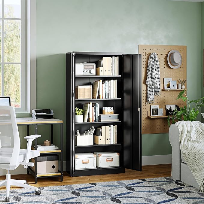 Metal Garage Storage Cabinets with Lock Door and Adjustable Shelves, Steel Tool Cabinets for Home,Office,Warehouse Organisieren (Black, 72" H)