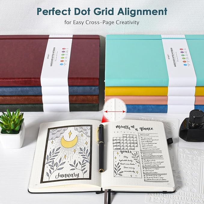 5 Pack Bullet Dotted Notebook Bulk, A5, 312 Numbered Pages Dot Journal Set | Cost-Effective 5 Pack 1600 Pages, 100gsm No Bleed Paper, Leather Hardcover, Lay-Flat, for Planning, Trackers, Lists & Layouts