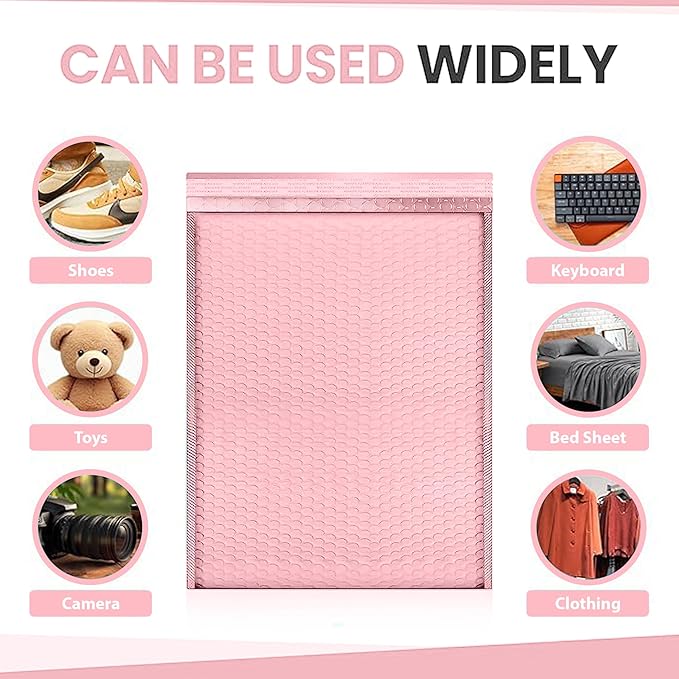 Light Pink Poly Bubble Mailers 14.50x20 Inch #7 | Self Seal Large Padded Envelopes | Air Cushioned Bubble Mailer | Usable Size 14.25x19 Inch | Waterproof Lightweight Mailing Shipping Bags | 15 Pack