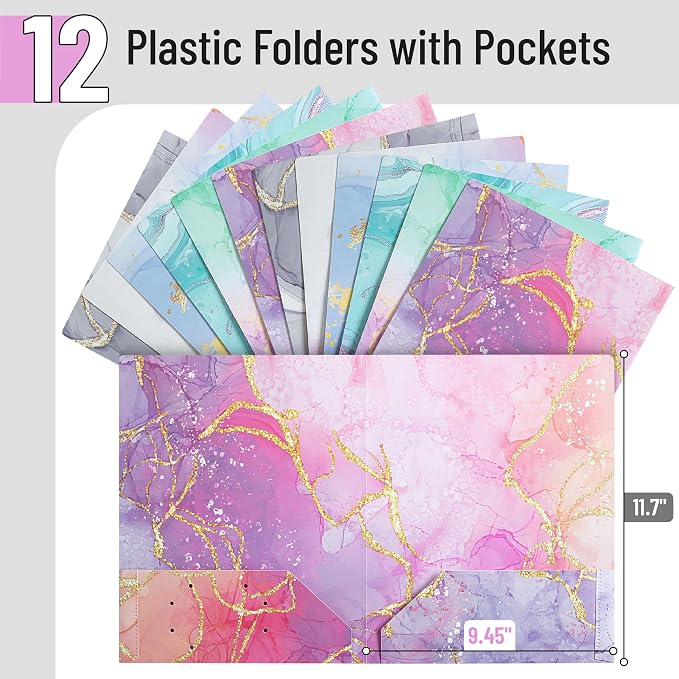 Mr. Pen- Plastic Folders with Pockets, 12 pcs | Aesthetic File Folder with Business Card Slot, 2-Pocket Folder, Back to School, Office, Filing Supplies