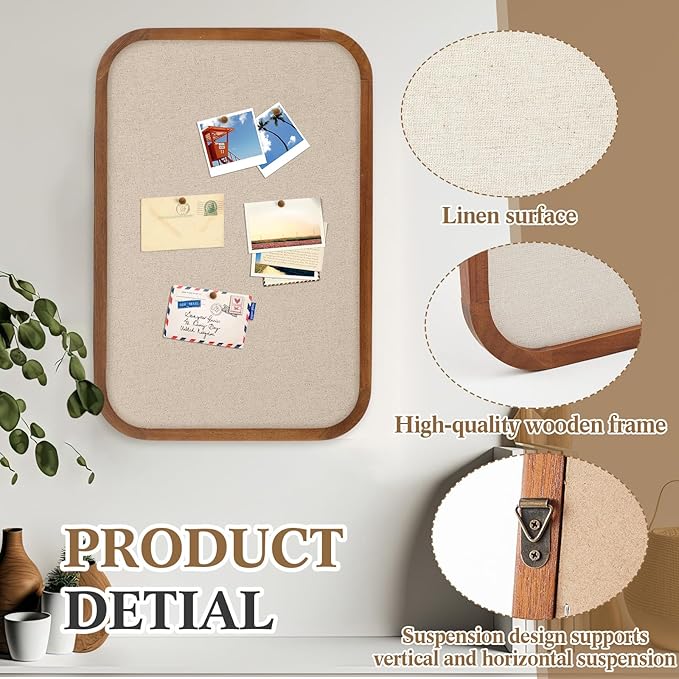 Vintage Framed Pin Board Linen Display Bulletin Board Large Ornate Fabric Picture Photo Pinboard Memo Decorative Prayer Pinboard Ornate for Wall Gift(Rectangle,20'' X 30'',Light Brown)