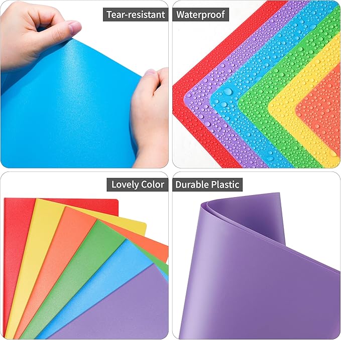 Folders with Pockets, 2 Pocket Plastic Folder with Pockets for School Colored File Folder for Documents Letter Size with Business Card Slot Back to School Teacher Supplies(6 Pack Rainbow Colors)