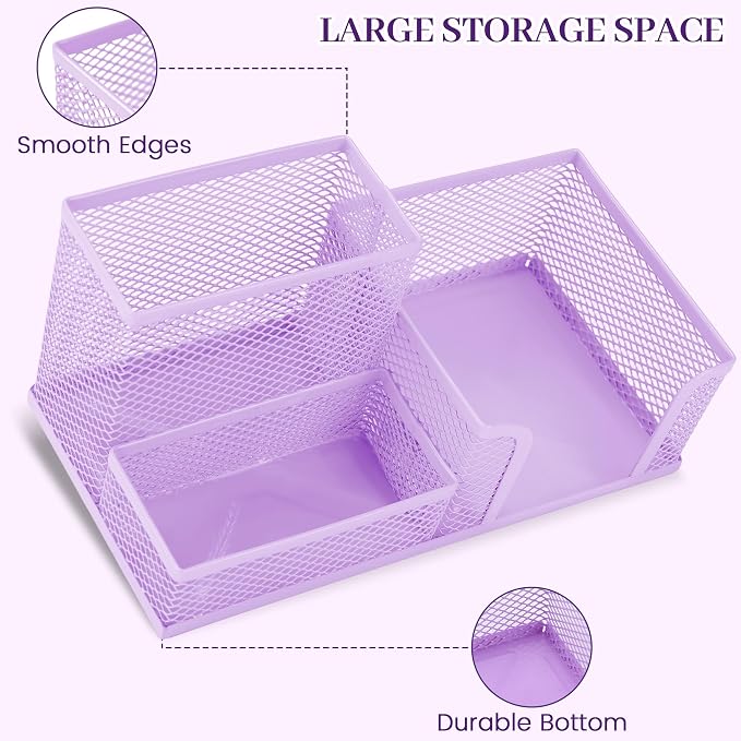 Purple Office Desk Accessories, 9 Pcs Desk Organizers and Accessories with Mesh Pen Holder, Stapler, Tape Dispenser, Hole Punch, Office Supplies Set for Office Home School Women Students Gift
