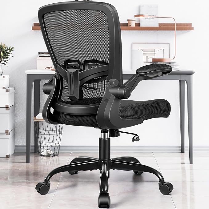 FelixKing Office Chair, Ergonomic Comfy Desk Chair with Flip-up Armrests | Adjustable Height, 360° Swivel, Flexible Tilt, Breathable Cushion and Fabric, Lumbar Support for Home Conference Room Office