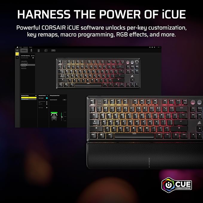 Corsair K70 PRO TKL RGB Tenkeyless Mechanical Wired Gaming Keyboard – Pre-Lubed Hall Effect MGX Hyperdrive Adjustable Switches, Simultaneous SOCD and Rapid Trigger, ABS Double-Shot, QWERTY NA – Black