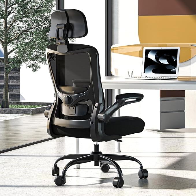 Ergonomic Office Chair for Long Hours, Adjustable Padded Lumbar Support for Lower Back Relief, 330 lb Capacity, Comfortable Computer Desk Chair for Home Office, Work & Study