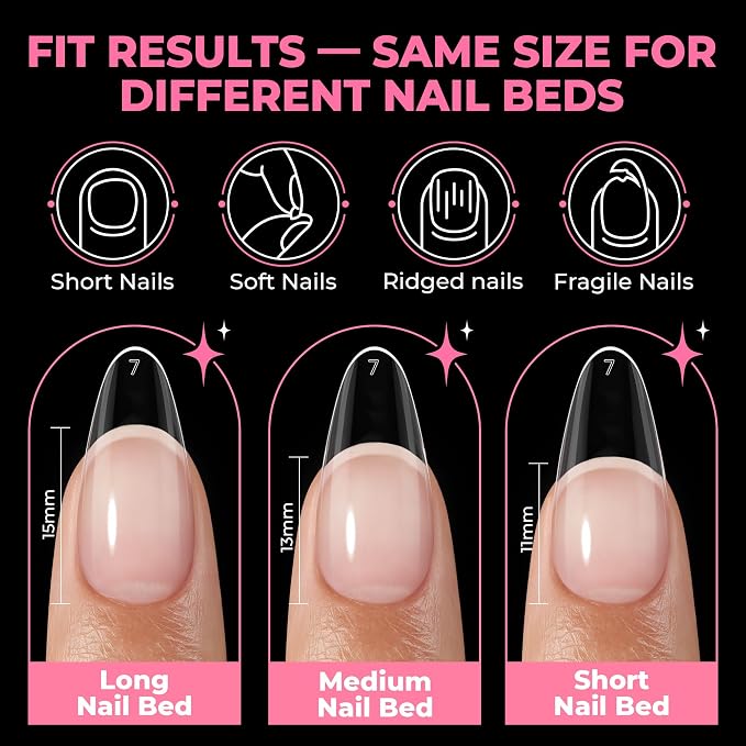 UNA GELLA Gel Nail Tips Almond Shape: 504pcs Half Cover Pre-Etched | Medium Almond Nail Tips Upgrade Soft Gel Matte Design for DIY Press On Nails Acrylic False Nails Tips 12 Sizes