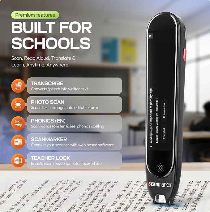 Scanmarker Max Back to School Supply Bundle Reading Pen + Phonics Cards | Designed for Classroom Support with Phonics Assistance, Lock Function and Assistive Web App
