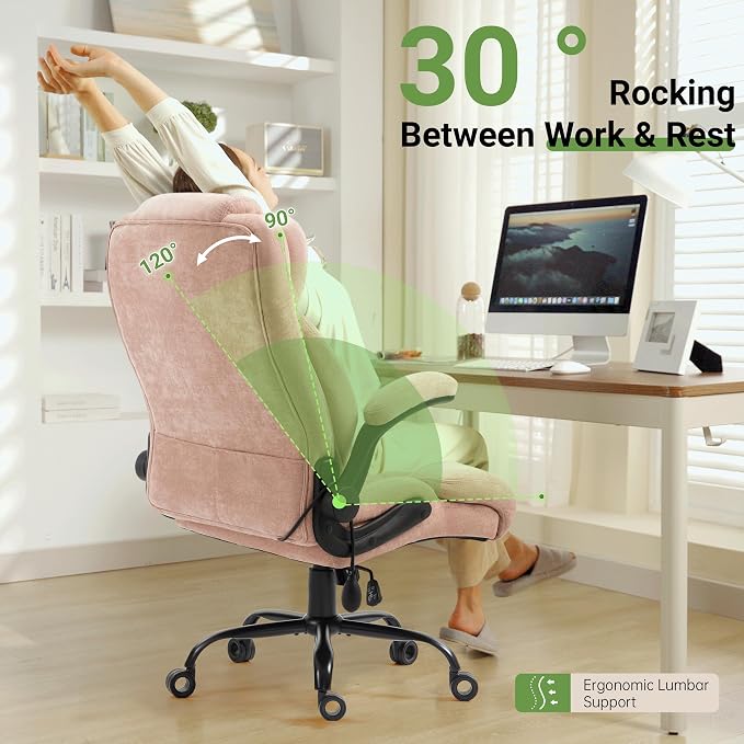 Office Chair, Big and Tall Executive Chair with Air-Lumbar Support, Breathable Desk Computer Chair with Adjustable Flip-up Armrests, Wide Cushion Seat Swivel Home Office Chair