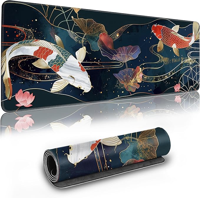 Long Gaming Mouse Pad Extended Anime Large Desk Pad with Non-Slip Base Full Keyboard Mat with Stitched Edges for Gaming and Office 31.5 x 11.8 inches (koi)
