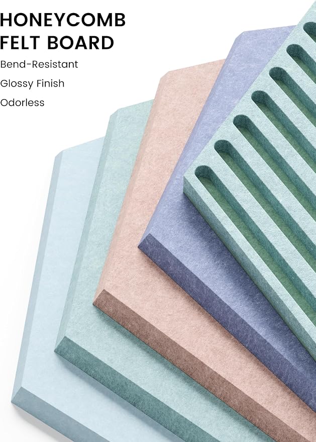 Fluxynara 10-Pack Hexagon Felt Bulletin Board Tiles, Coastal Haze | Cork Board Alternative for Wall Decor and Vision Boards, with 50 Adhesive Tabs for Home, Office, Classroom or Dorm.