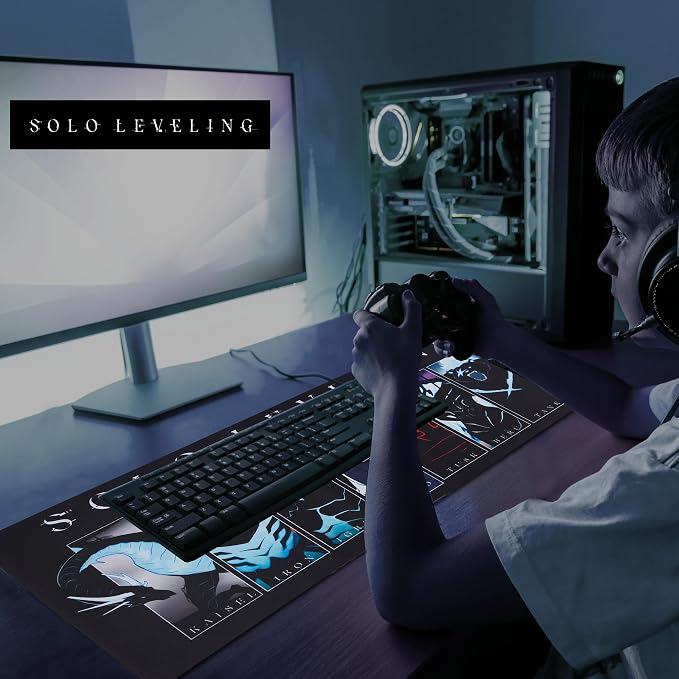 Solo Leveling Large Gaming Mouse Pad 31"x15" XL Computer Desk Mat, Anime | Solo Leveling anime gaming mouse pad, Oversized 31x15in smooth fabric top, stitched edges, non-slip rubber base.
