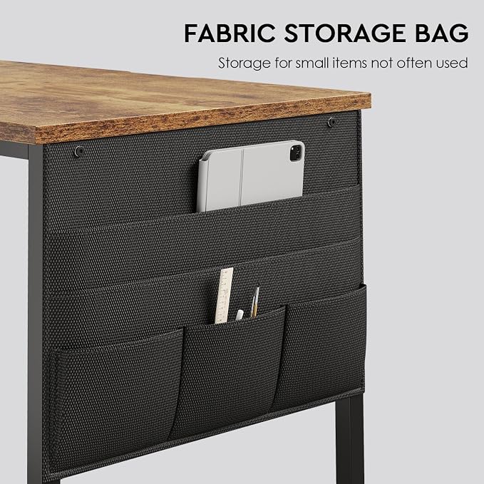 Small Desk with Drawers, Office Desk with Storage Shelves, Brown | 40 Inch Desktop, Metal Frame, 3 Fabric Drawers, Storage Shelves, Computer & Writing Desk, Office Gaming Workstation