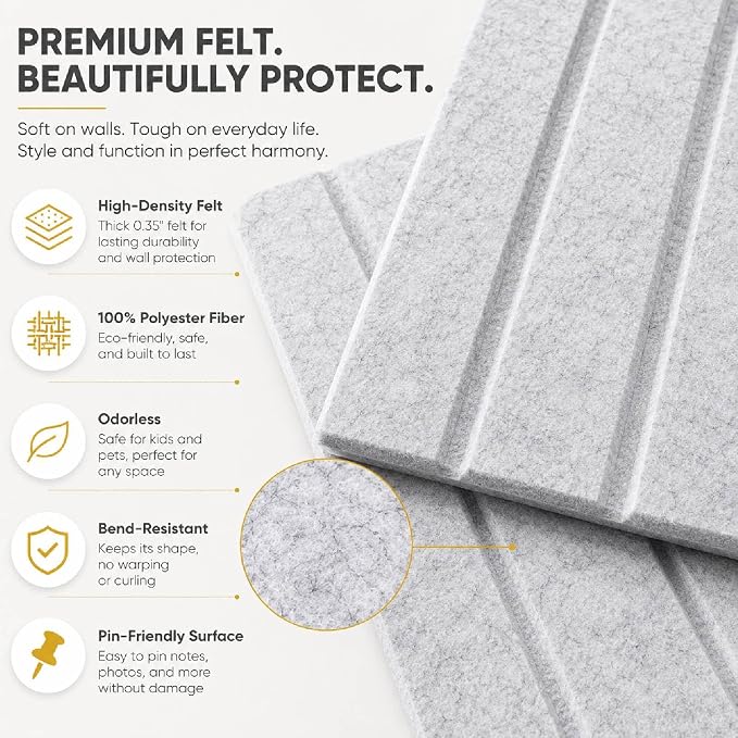 48"x48" Large Felt Bulletin Board Tiles for Wall,16 Pcs, Light Gray | with Pushpins & Adhesive Tabs, No-Drill Installation, for Home or Office Wall Decoration and Protection, Freely DIY Projects