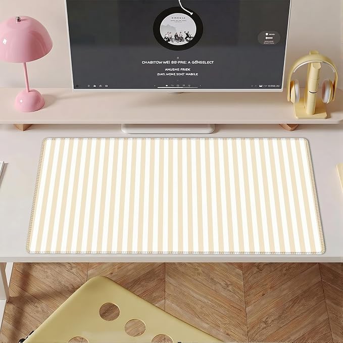 Butter Cream Striped Desk Mat Cute Pastel XXL Large Gaming Mouse Pad Desk Pad Kawaii Aesthetic Home Office Decor Cozy Keyboard Laptop Computer Mat