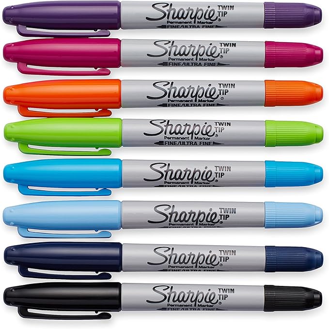 Sharpie Twin Tip Permanent Markers, Fine and Ultra Fine, Assorted Colors, 8 Count
