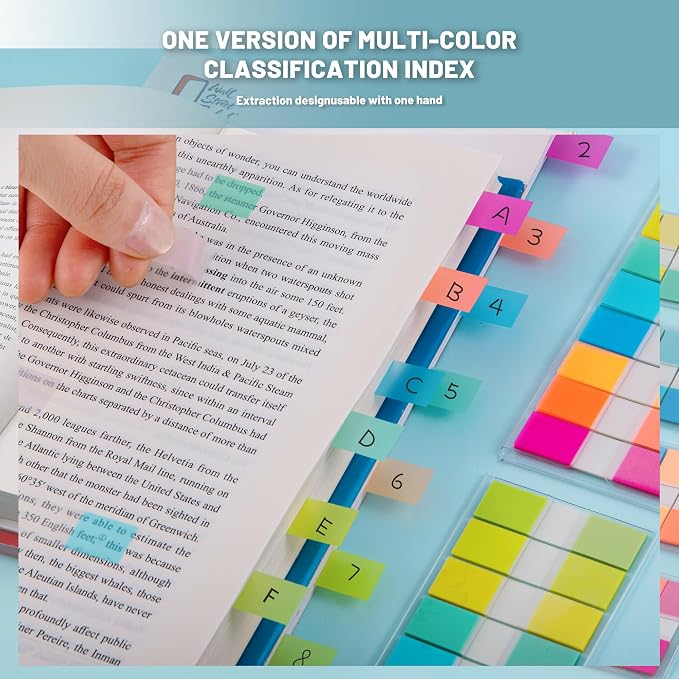 Golcellia Sticky Notes Tabs 900 Pieces Transparent Sticky Tabs, 0.47 Inch Book Tabs, Writable Repositionable Index Tabs Page Markers for Annotating Books, Notes, Files, Rainbow Colors