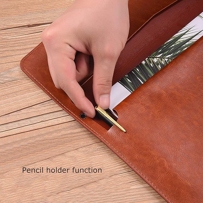 Enyuwlcm PU Leather A4 File Folder Document Holder Envelope Folder Case with Snap Closure for Receipt Contract Brown