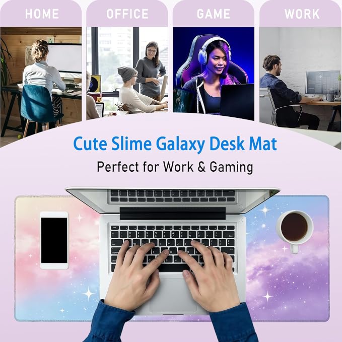 Pastel Multicolor Gradient Desk Mat,Star Cloud Mouse Pad,31.5x12 in | Pink Blue Purple Large Cute Dreamy Bubble Slime Gaming Mousepad,Kawaii Girly Desk Decor Keyboard Mat for Women,80x30cm