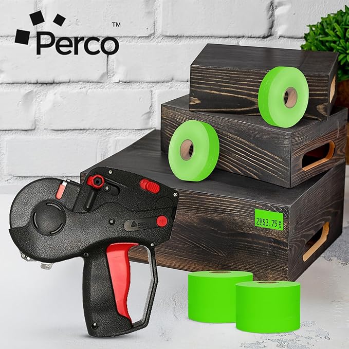 Perco Fluorescent Green Pricing Labels for Monarch 1131 Price Gun – 3 Sleeves, 24 Rolls Value Pack - 60,000 Price Marking Labels – with Ink Rolls Included