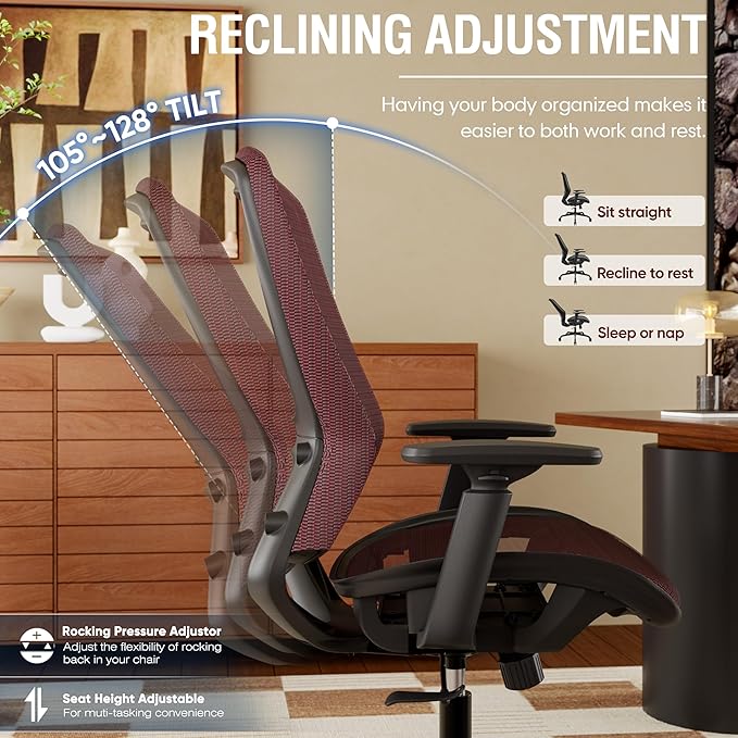 ELABEST Mesh Office Chair,Ergonomic Computer Desk Chair,Sturdy Task Chair- Adjustable Lumbar Support & Armrests,Tilt Function,Comfort Wide Seat,Swivel Home Office Chair