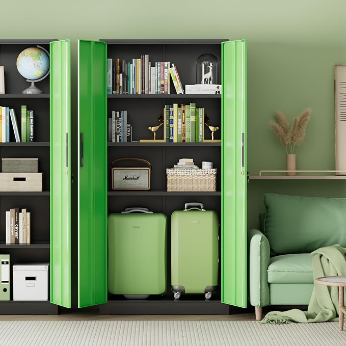 Metal Storage Cabinet,72" Steel Lockable File Cabinet with Locking Doors and Adjustable Shelves,Locking Tool Cabinets for Office,Home,Garage,Gym,School (Black Green)