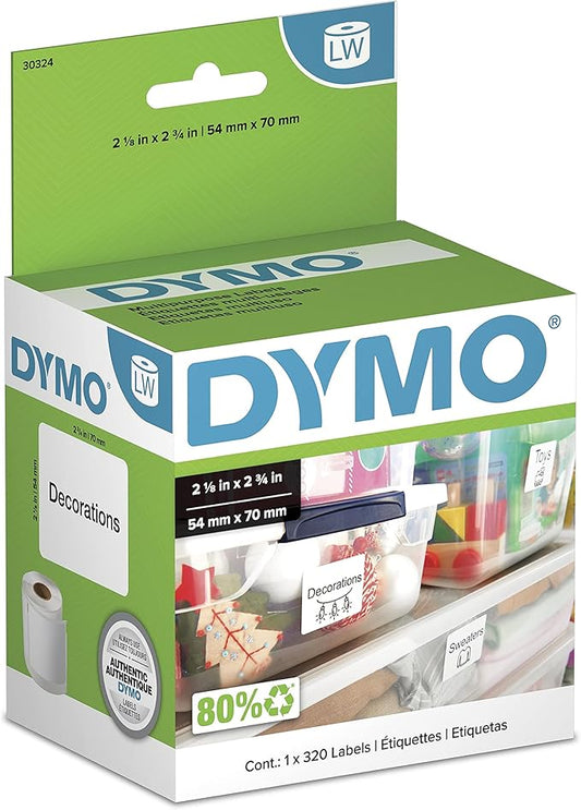 DYMO Authentic LW Large Multi-Purpose Labels, DYMO Labels for LabelWriter Label Printers, 2-1/8" x 2-3/4", 1 Roll of 320
