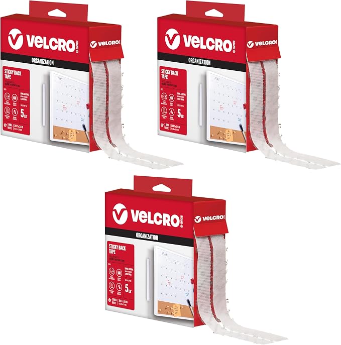 VELCRO Brand - Sticky Back Hook and Loop Fasteners – Peel and Stick Permanent Adhesive Tape Keeps Classrooms, Home, and Offices Organized – Cut-to-Length Roll | 30 ft x 3/4 in Tape | White (Pack of 3)