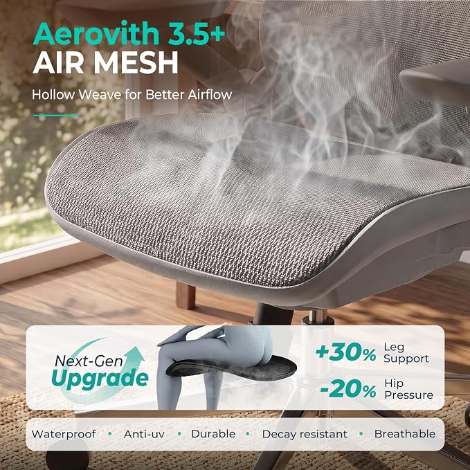 Ergonomic Mesh Office Chair, Adjustable Lumbar High Back Desk Chair 400lbs, 4D Flip-up Arms, 3 Tilt Backrest, 3D Headrest, PU Wheels, Swivel Rolling Computer Chair for Long Desk Work - Grey