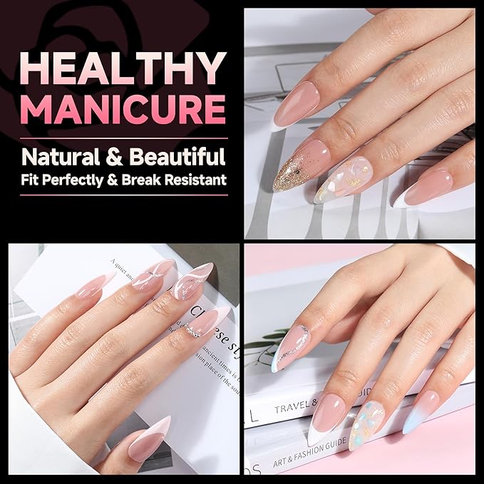 UNA GELLA Medium Stiletto Nails Tips,504Pcs Press-on Nails Stiletto Clear Gel Nail Tips, Full Cover Pre-Etched Fake Acrylic Nails, Sturdy for Nail Extensions Home Art Salon 12 Sizes