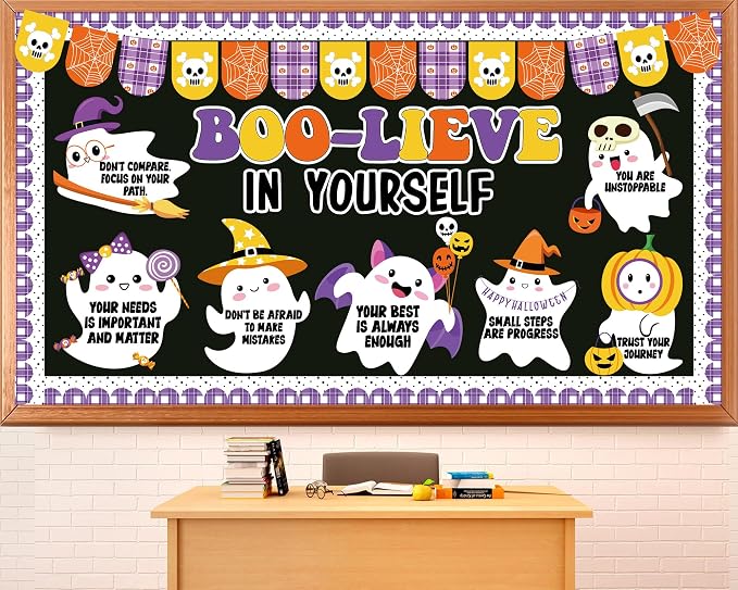 Halloween Ghost Bulletin Board Set Classroom Decorations Cute Ghost Paper Cutouts Halloween Theme Motivational Inspirational Bulletin Board for School Classroom Home Office Wall Door Decor Supplies