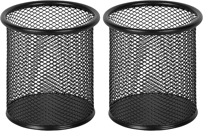 EasyPAG Pencil Holder for Desk, 2 Pack Metal Pen Organizer, Mesh Pencil Cup Organizer for Home, Office, Classroom, School, Black