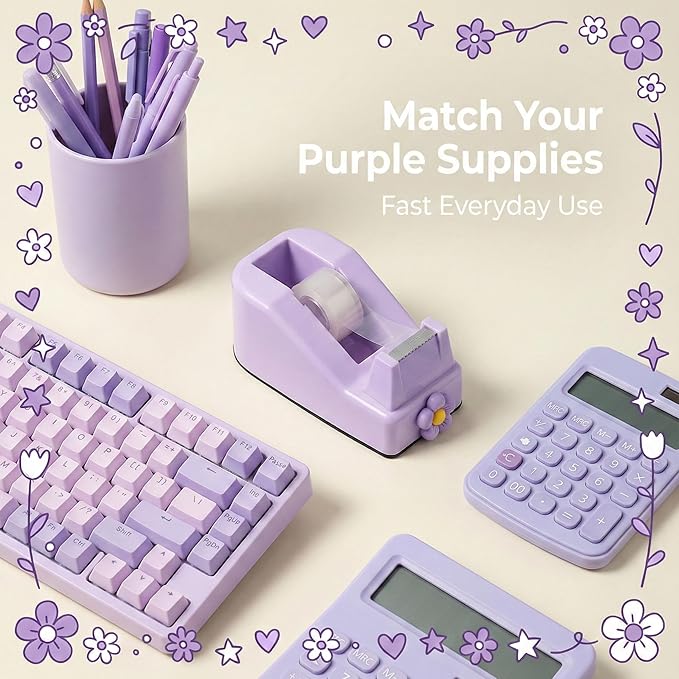 Tape Dispensers,Purple/Pink Tape Dispenser,Tape Dispenser Desk with Stable Weighted Base,Easy One-Hand Use for Scrapbook,Duct Tape & Packing Tape,Ideal for Vision Board Supplies,Office&School Supplies
