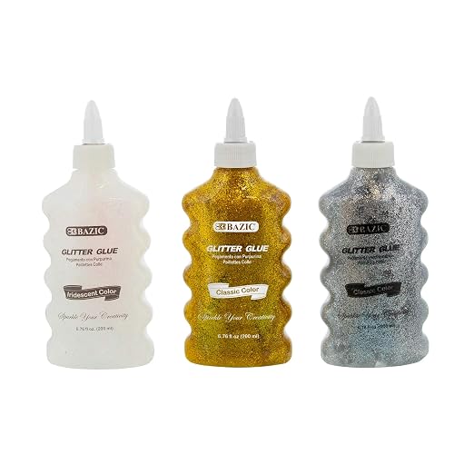 BAZIC Products Iridescent Glitter Glue, 6.76 Fl Oz, 3-Set | Washable, 6.76 Fl Oz bottle of iridescent glitter glue, Glue and glitter in one, Non-toxic, Acid-free, No-run