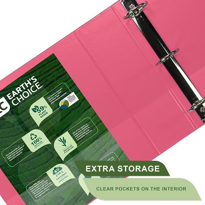 Samsill Earth’s Choice™, Durable Fashion Color 3 Ring View Binder, 3 Inch Round Ring, Up to 25% Plant Based Plastic, Eco-Friendly, USDA Certified Biobased, Pink Berry, Value 2 Pack (U86876)