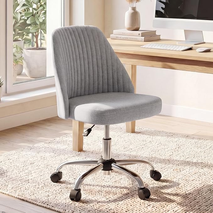 DUMOS Comfy Office Desk Chair, Armless Computer Vanity Chair | Height Adjustable, 360° Rolling Swivel Task with Wheels, Wide Seat Home Bedroom, Student, Adults, Dull Gray