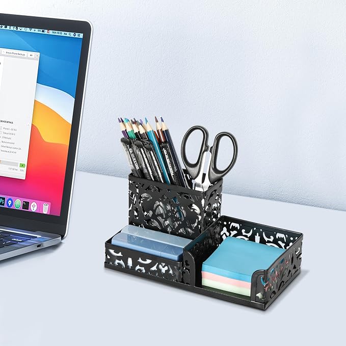 EasyPAG Desk Organizer with 3 Compartment for Pencil Sticky Note Holder and Office Accessories,Black
