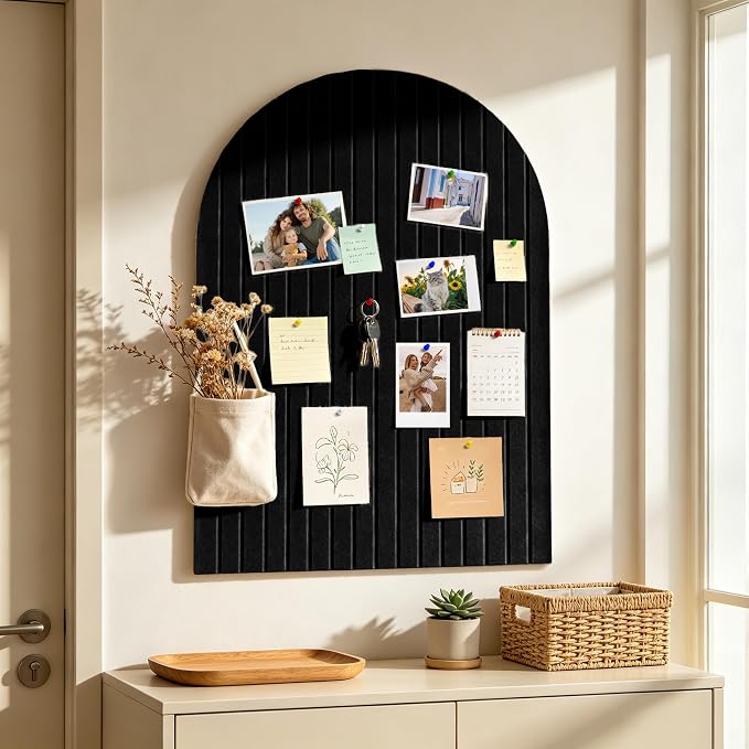 Markdang Large Arched Felt Bulletin Board 35" x 24", 6 Pack Cork Boards Alternative for Walls with 30 Pins, 40 Adhesive Tabs, Pin Board Tiles for Home Office Classroom Decor, Photos Display (Black)