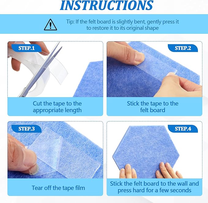 16 Pcs Hexagon Cork Board for Walls with 50 Wooden Push Pins 6.7 x 5.9 in Felt DIY Tiles Notice with Nano Tape Hanging Bulletin Board for Home Photo Office Memo Note(Ocean)