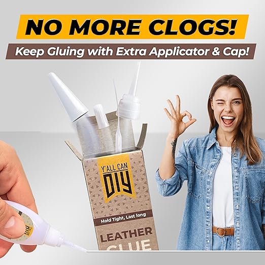 Y'allCanDiy Super Glue for Leather - Leather Glue - Adhesive for Purses, Sofas and Furniture. Heavy Duty Waterproof Cyanoacrylate Based Adhesive for Leathercraft, Upholstery