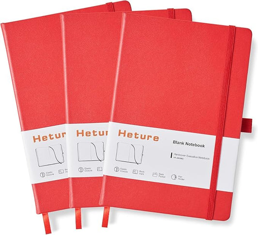 Heture Hardcover Notebooks, A5 Blank Notebook for Writing 160 Pages, 8.2 x 5.5 inch, Classic Blank Notebooks for College/Work/Travel(Blanked-3 Pack, Red)