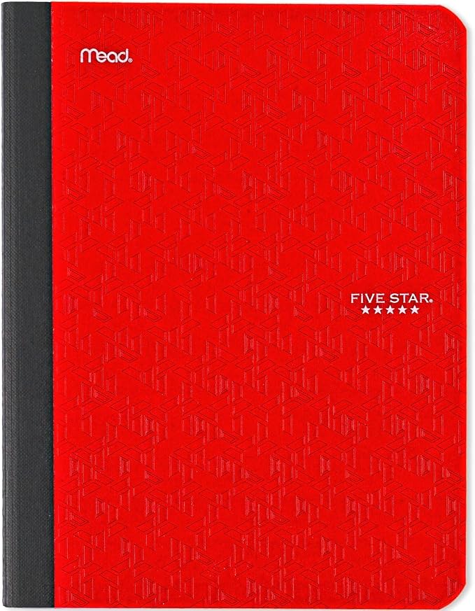 Five Star Composition Book + Study App, 4 Pack, Wide Ruled Paper, 7-1/2" x 9-3/4", 80 Sheets, Forest Green, Tidewater Blue, Fire Red and Harvest Yellow (950033B-ECM)