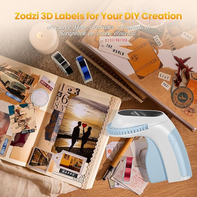 Zodzi Embossing Label Maker,Vintage Embossed Label Maker Machine with Tapes,Manual Retro Labeler,Old School Embosser with 3D Tapes for Home Office Kids DIY Craft Scrapbook Supplies Junk Journal Kits