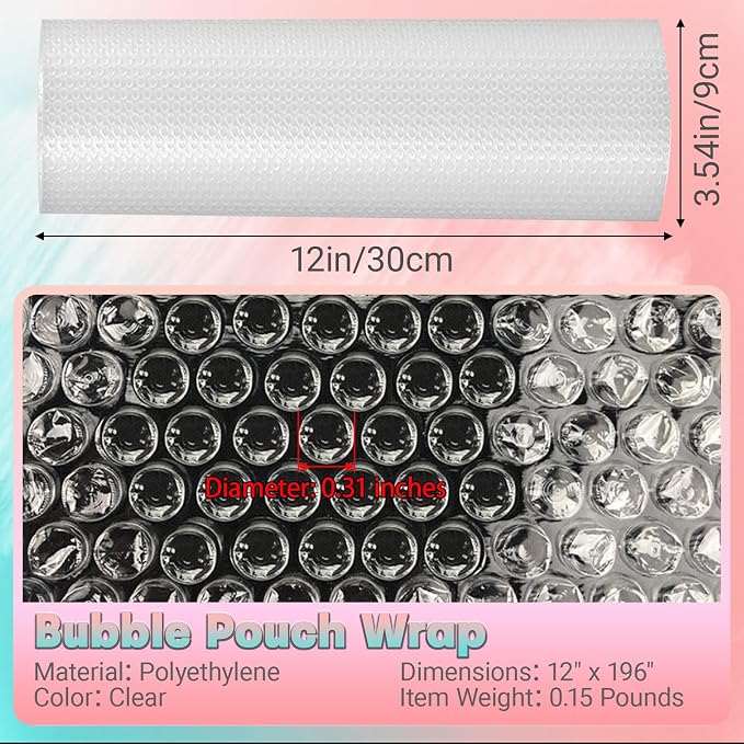 12 in x 45 ft Clear Bubble Cushioning Wrap, 3Roll Protective Bubble Packing Roll for Moving, Shipping, and Fragile Items