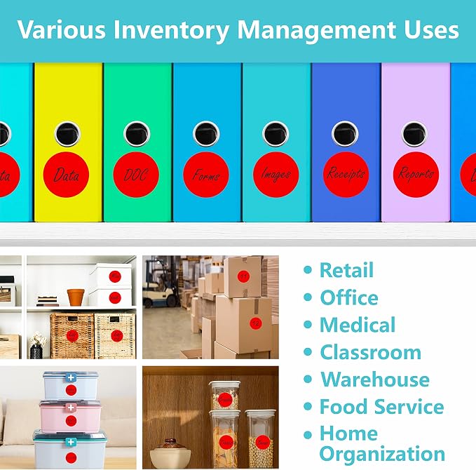 600 PCS Round Red Color Coding Circle Dots Inventory Stickers Labels with Perforation Line in Roll (2" in Diameter)